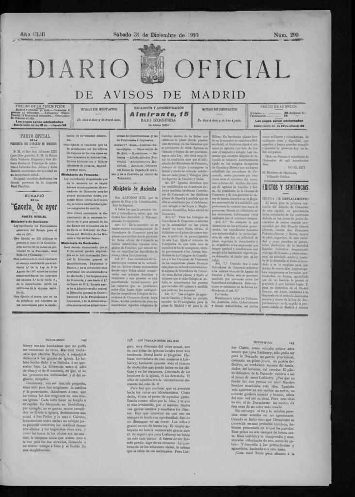 Miniatura de Diario Oficial de Avisos de Madrid del sabado 31 de diciembre de 1910