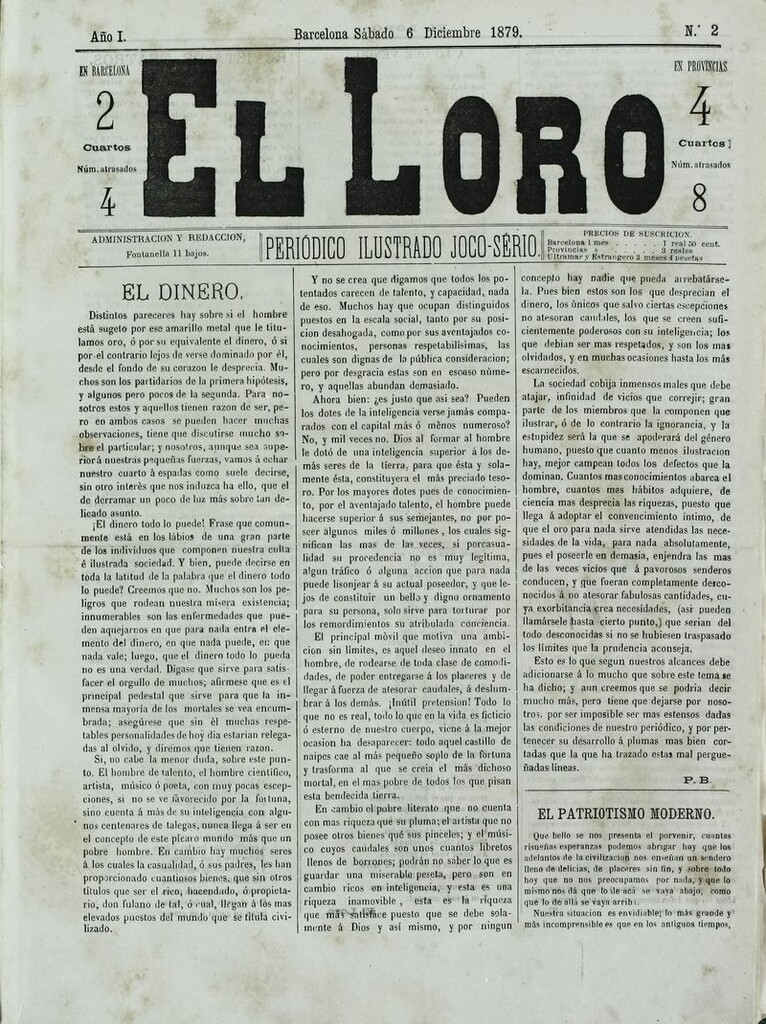 Miniatura de El Loro: periódico ilustrado joco-serio. Sábado 6 de diciembre de 1879