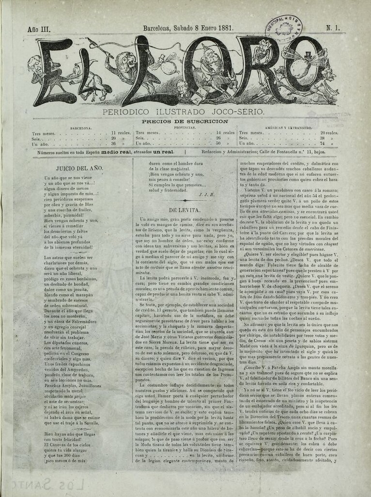 Miniatura de El Loro: periódico ilustrado joco-serio. Sábado 8 de enero de 1881