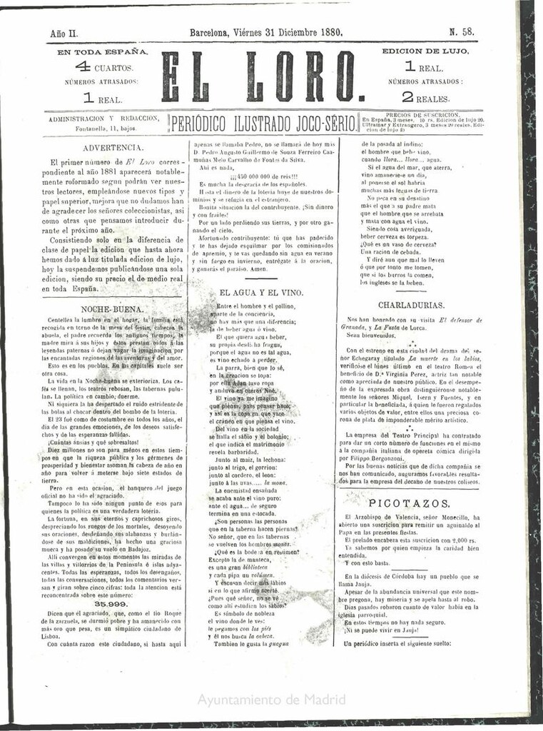 Miniatura de El Loro: periódico ilustrado joco-serio. Viernes 31 de diciembre de 1879