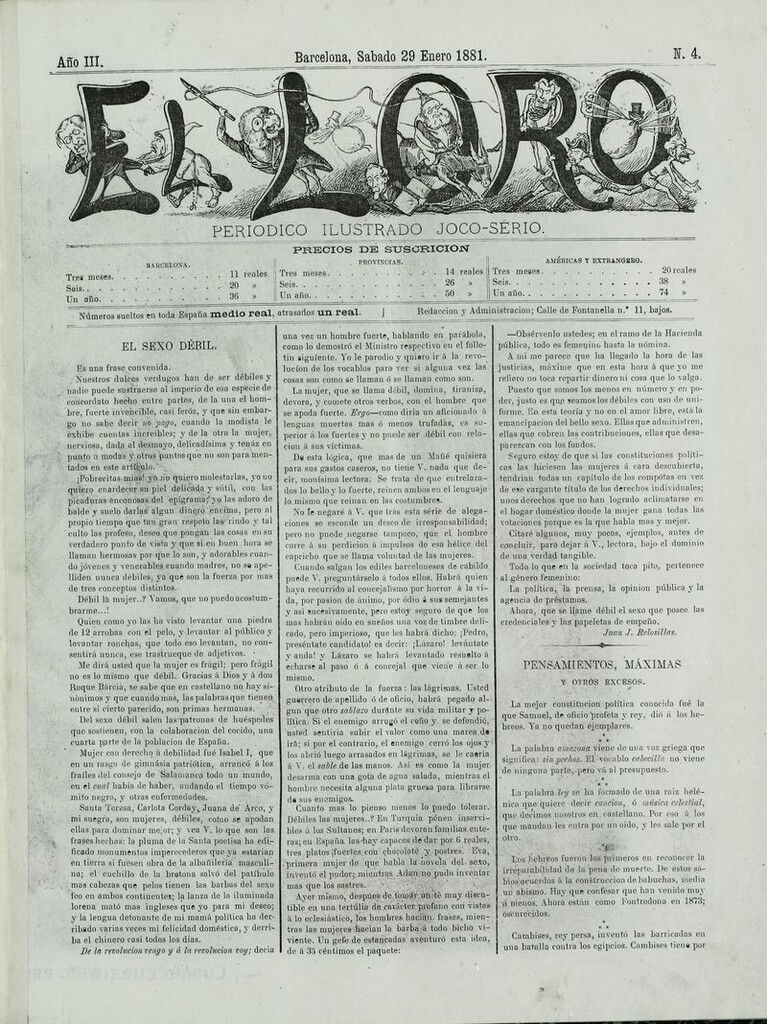 Miniatura de El Loro: periódico ilustrado joco-serio. Sábado 29 de enero de 1881