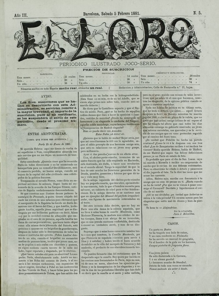 Miniatura de El Loro: periódico ilustrado joco-serio. Sábado 5 de febrero de 1881