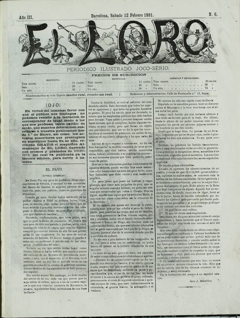Miniatura de El Loro: periódico ilustrado joco-serio. Sábado 12 de febrero de 1881