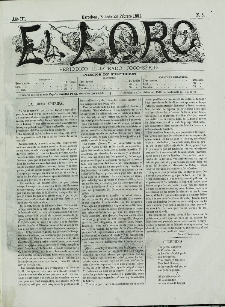 Miniatura de El Loro: periódico ilustrado joco-serio. Sábado 26 de febrero de 1881
