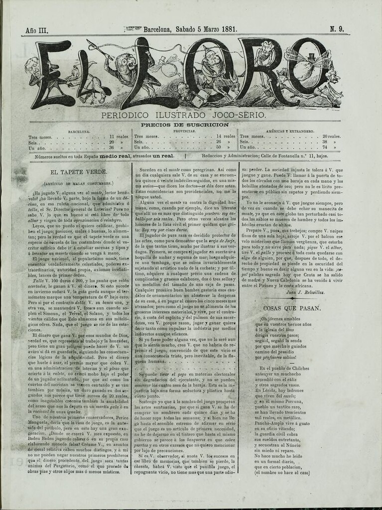 Miniatura de El Loro: periódico ilustrado joco-serio. Sábado 5 de marzo de 1881