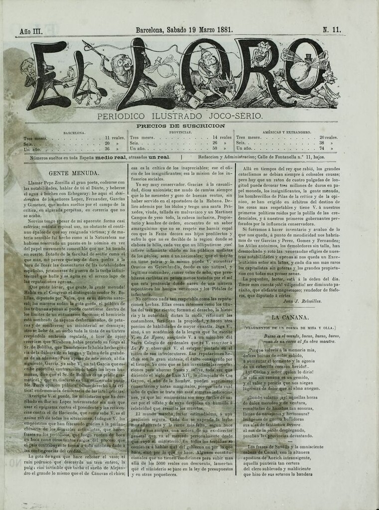 Miniatura de El Loro: periódico ilustrado joco-serio. Sábado 26 de marzo de 1881
