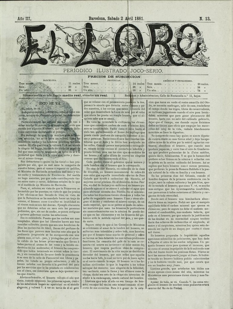 Miniatura de El Loro: periódico ilustrado joco-serio. Sábado 2 de abril de 1881