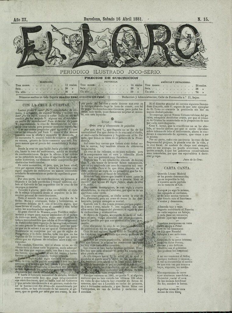 Miniatura de El Loro: periódico ilustrado joco-serio. Sábado 16 de abril de 1881