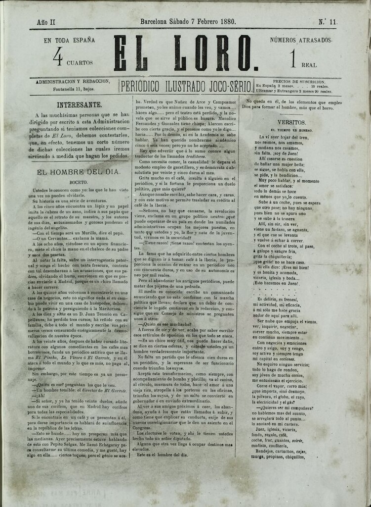 Miniatura de El Loro: periódico ilustrado joco-serio. Sábado 7 de febrero de 1880