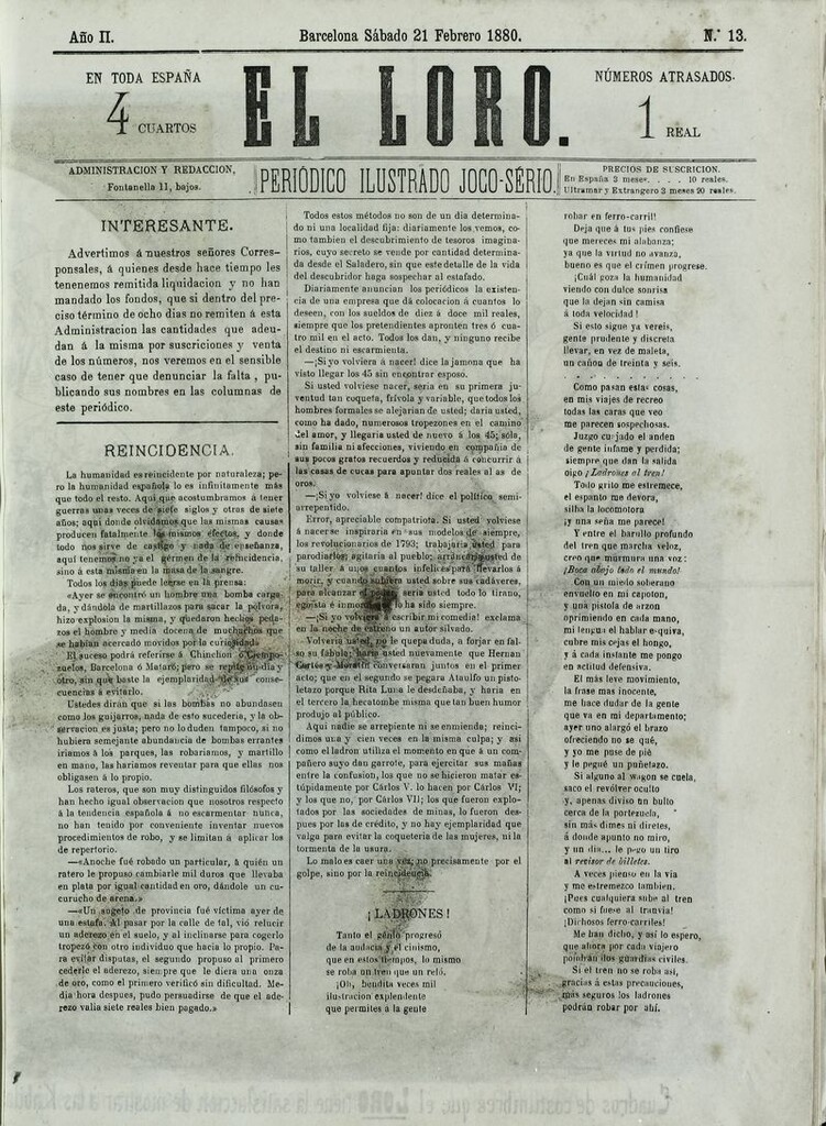 Miniatura de El Loro: periódico ilustrado joco-serio. Sábado 21 de febrero de 1880