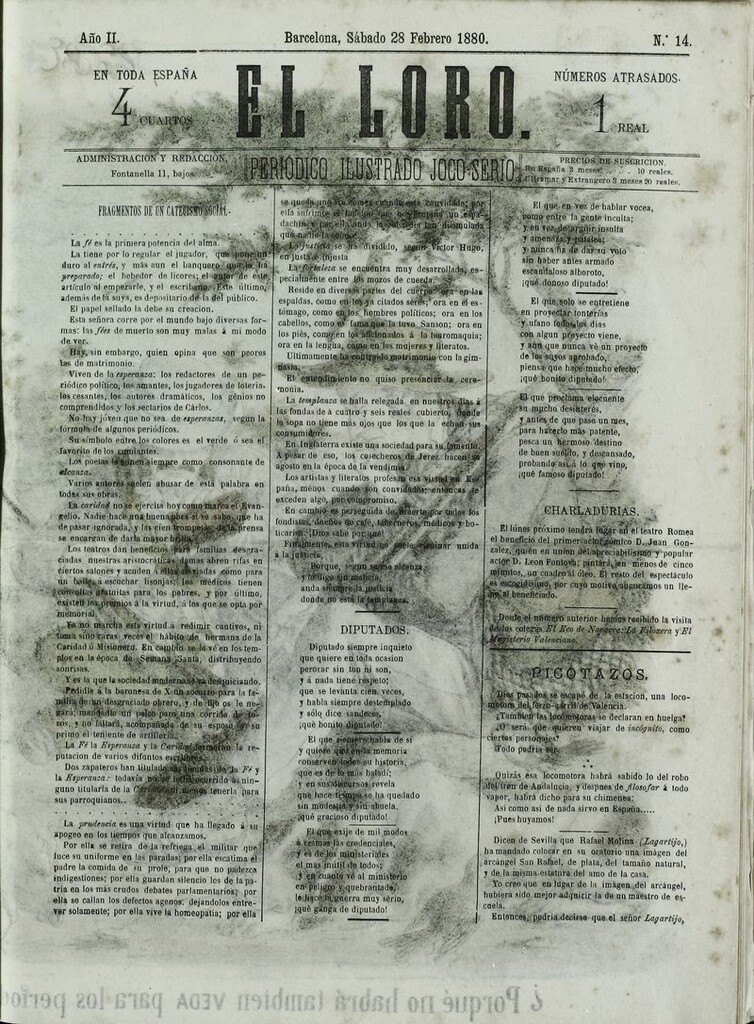 Miniatura de El Loro: periódico ilustrado joco-serio. Sábado 28 de febrero de 1880