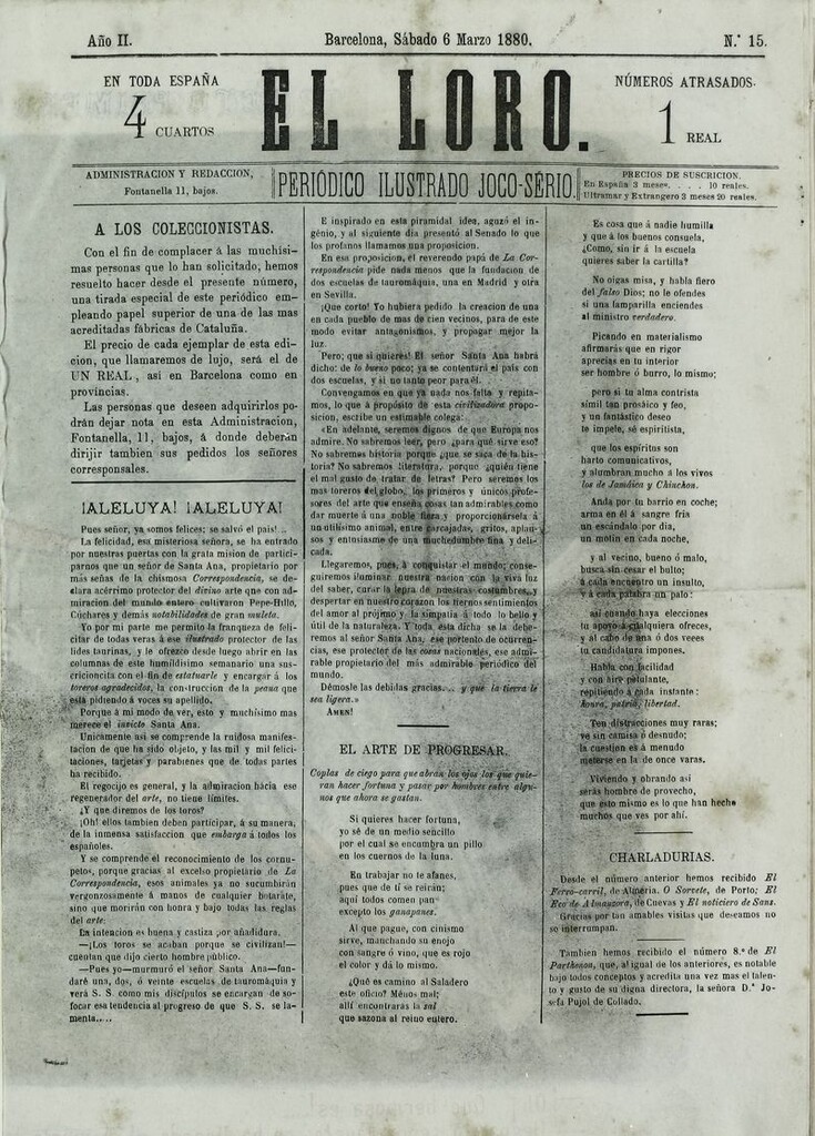 Miniatura de El Loro: periódico ilustrado joco-serio. Sábado 6 de marzo de 1880