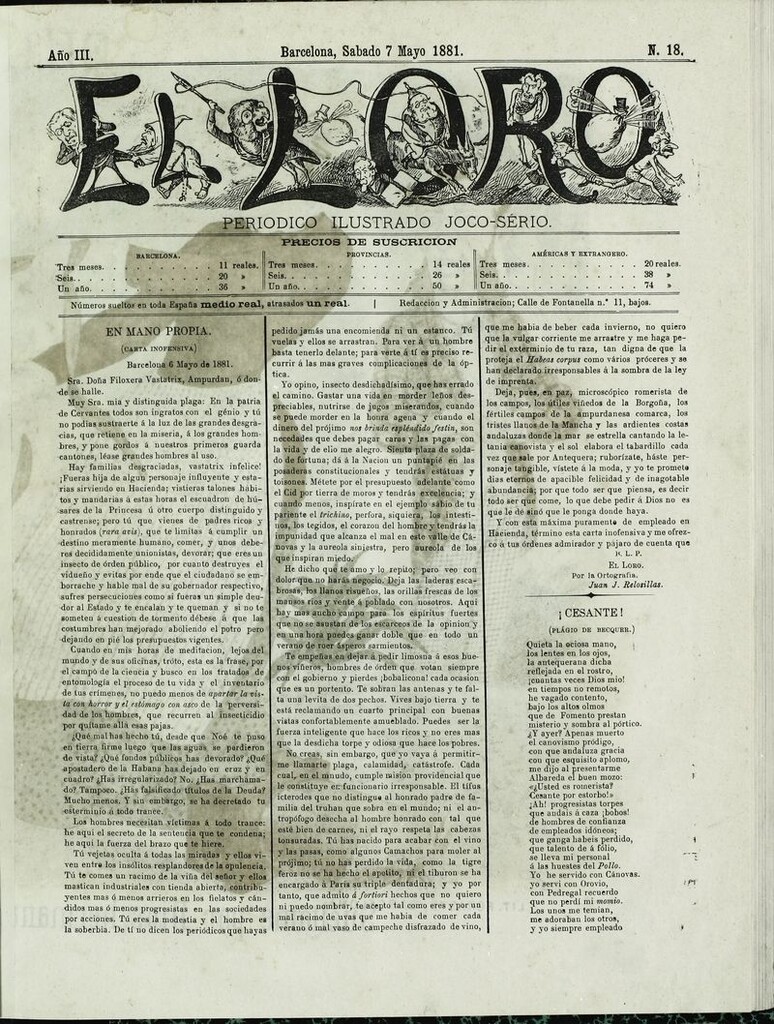 Miniatura de El Loro: periódico ilustrado joco-serio. Sábado 7 de mayo 1881