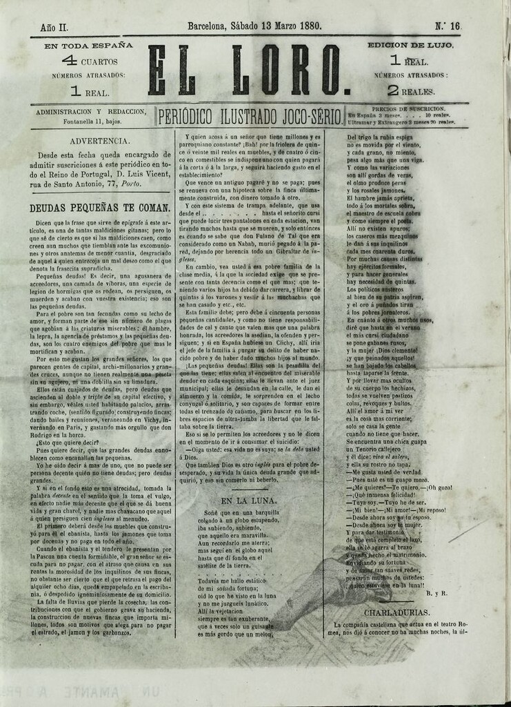 Miniatura de El Loro: periódico ilustrado joco-serio. Sábado 13 de marzo de 1880