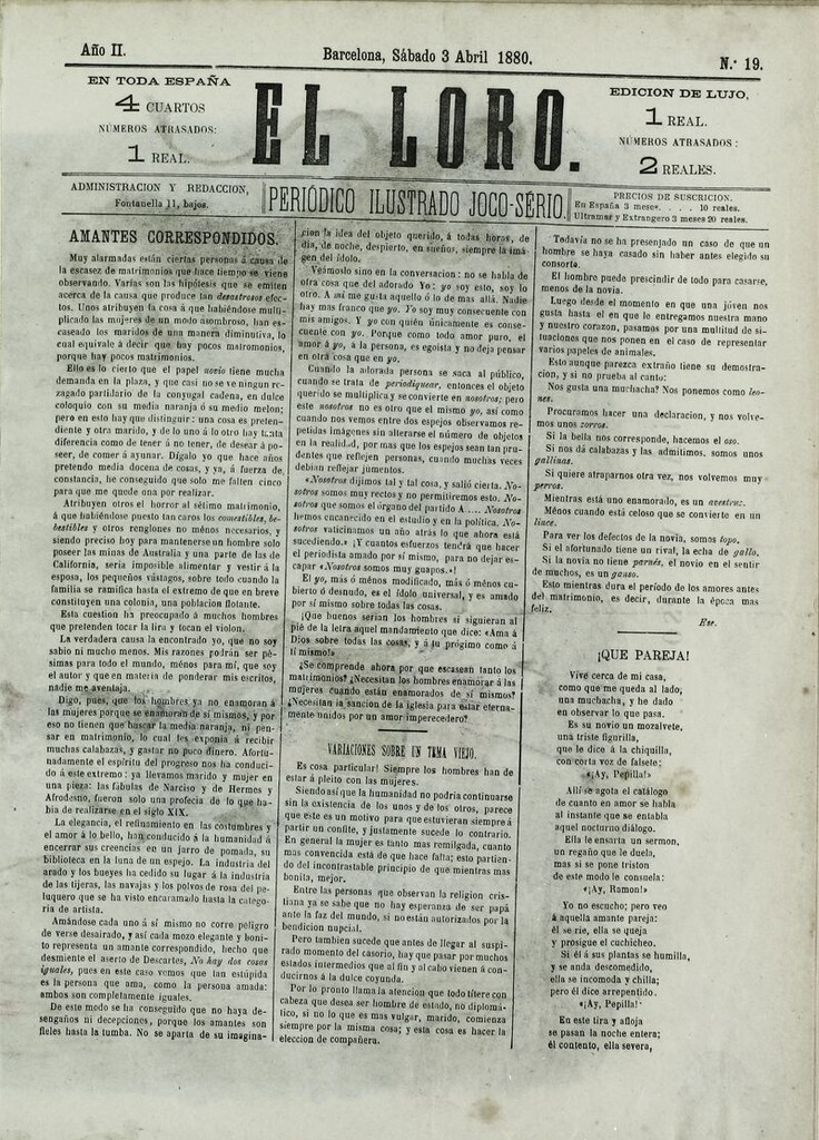 Miniatura de El Loro: periódico ilustrado joco-serio. Sábado 3 de abril de 1880