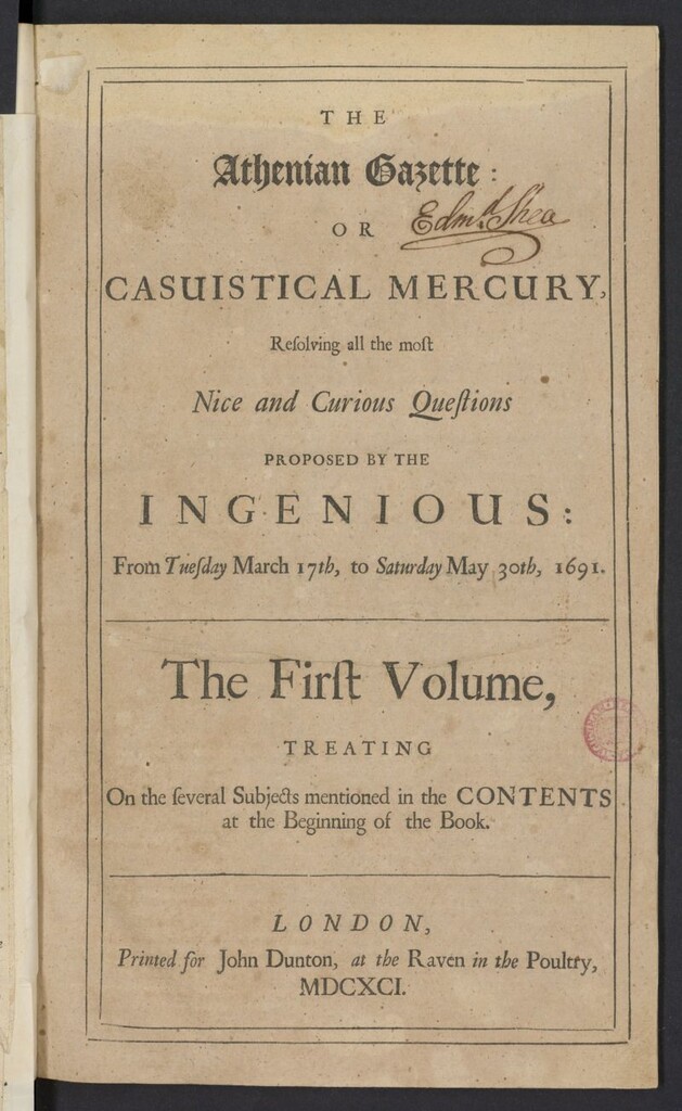 Miniatura de The Athenian Gazette or Casuistical Mercury