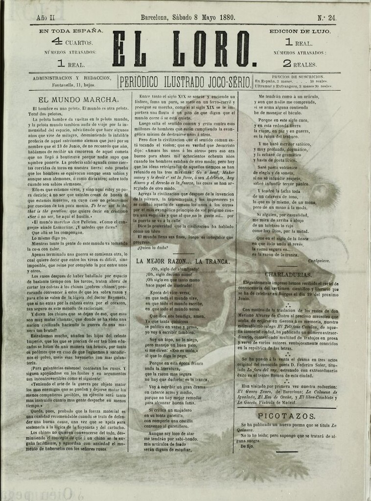 Miniatura de El Loro: periódico ilustrado joco-serio. Sábado 8 de mayo de 1880