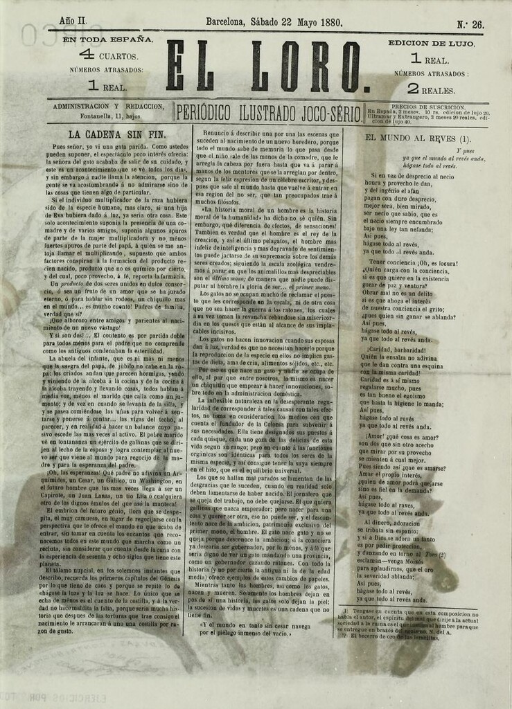 Miniatura de El Loro: periódico ilustrado joco-serio. Sábado 22 de mayo de 1880