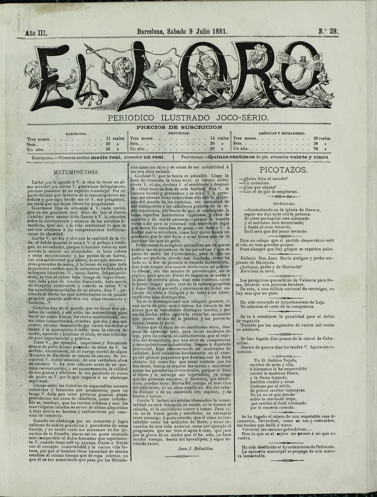 Miniatura de El Loro: periódico ilustrado joco-serio. Sábado 9 de julio 1881