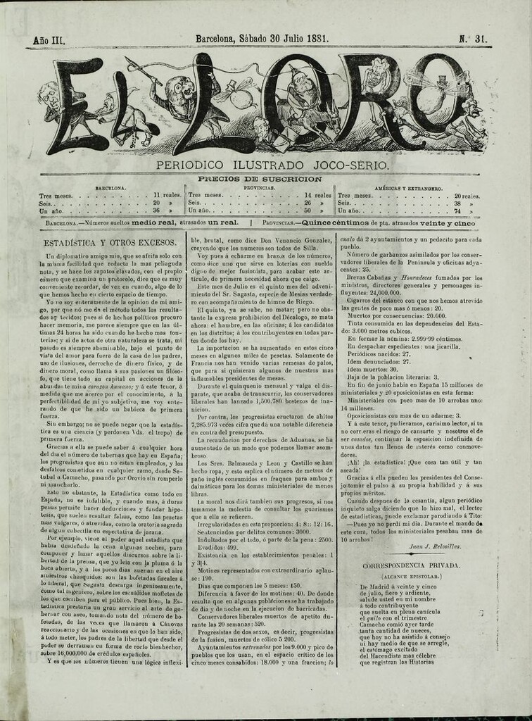 Miniatura de El Loro: periódico ilustrado joco-serio. Sábado 30 de julio 1881