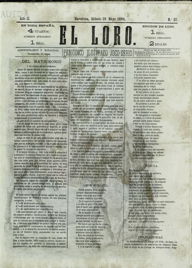 Miniatura de El Loro: periódico ilustrado joco-serio. Sábado 29 de mayo de 1880