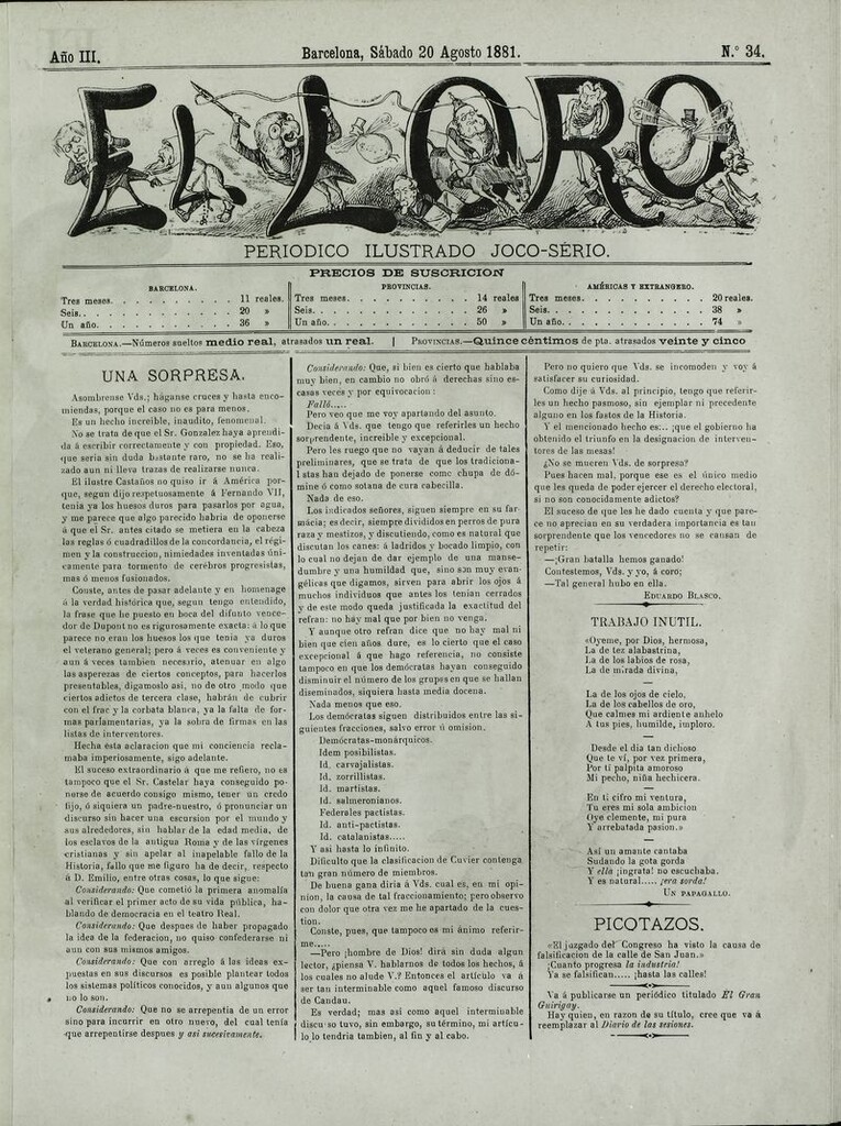 Miniatura de El Loro: periódico ilustrado joco-serio. Sábado 20 de agosto 1881