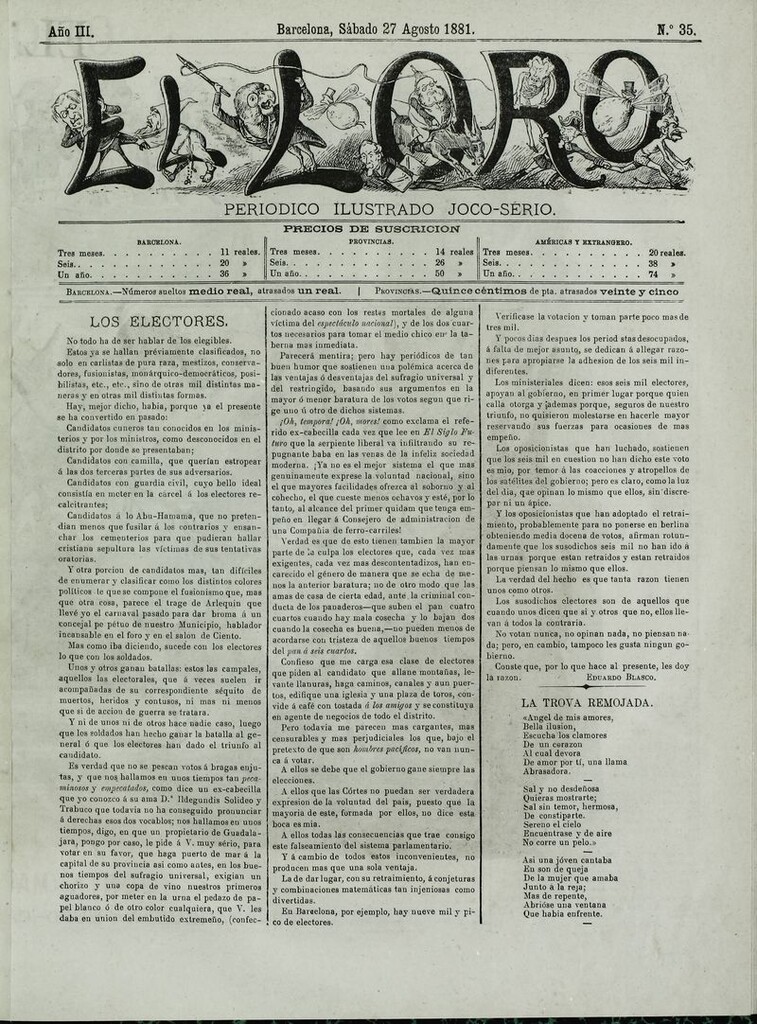 Miniatura de El Loro: periódico ilustrado joco-serio. Sábado 27 de agosto 1881