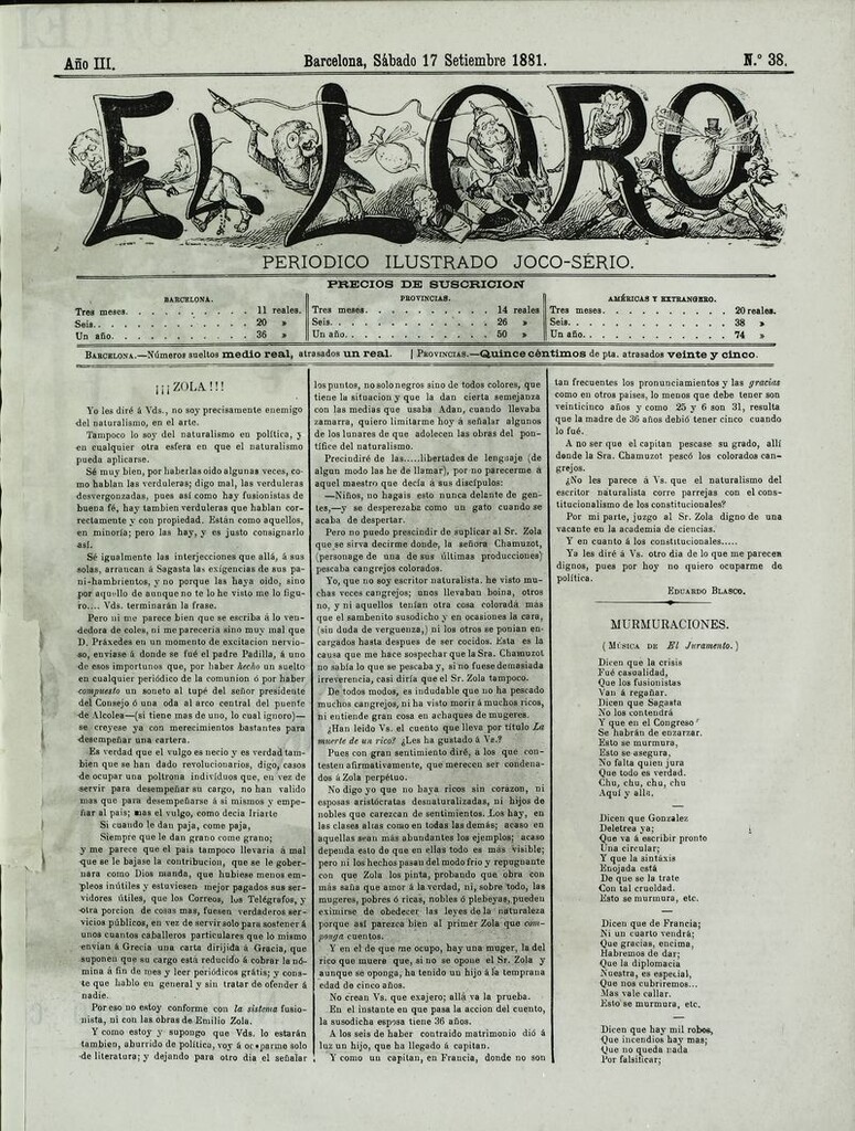 Miniatura de El Loro: periódico ilustrado joco-serio. Sábado 17 de septiembre 1881