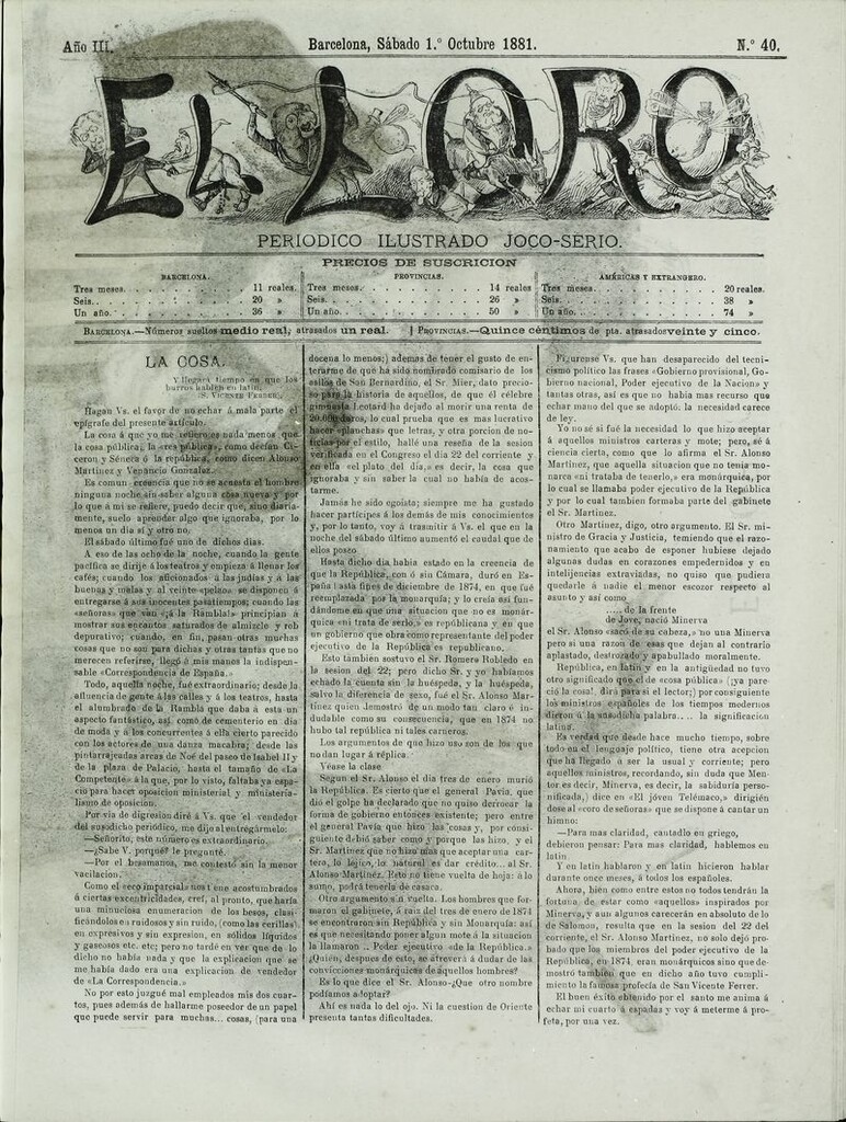Miniatura de El Loro: periódico ilustrado joco-serio. Sábado 1 de octubre 1881