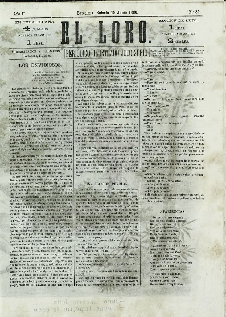 Miniatura de El Loro: periódico ilustrado joco-serio. Sábado 19 de junio de 1880