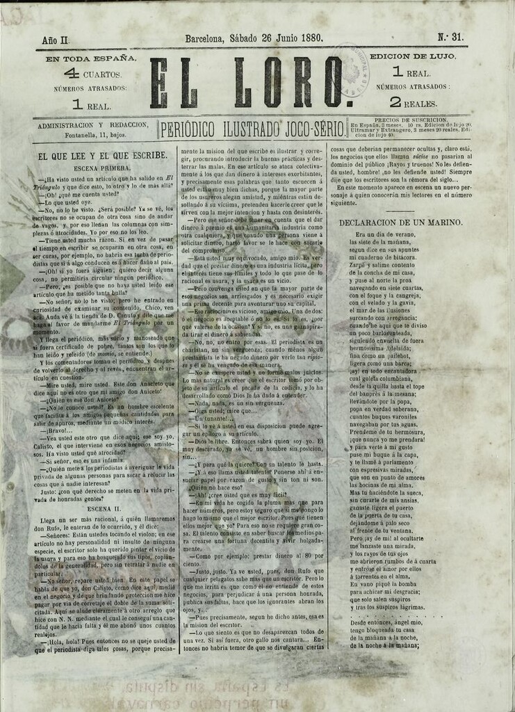 Miniatura de El Loro: periódico ilustrado joco-serio. Sábado 26 de junio de 1880