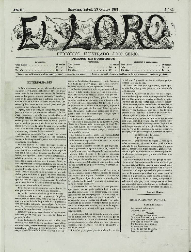 Miniatura de El Loro: periódico ilustrado joco-serio. Sábado 29 de octubre 1881
