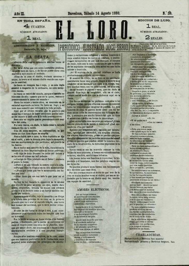 Miniatura de El Loro: periódico ilustrado joco-serio. Sábado 14 de agosto de 1880
