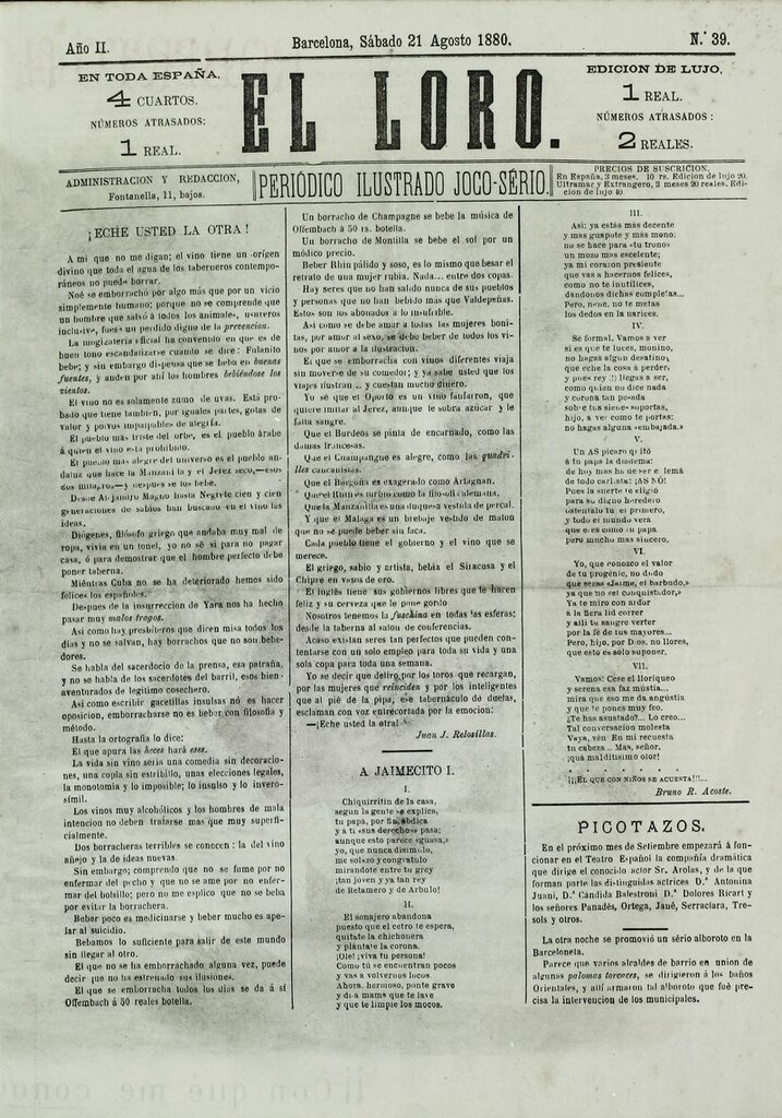Miniatura de El Loro: periódico ilustrado joco-serio. Sábado 21 de agosto de 1880