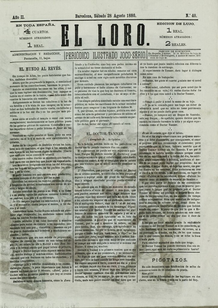 Miniatura de El Loro: periódico ilustrado joco-serio. Sábado 28 de agosto de 1880