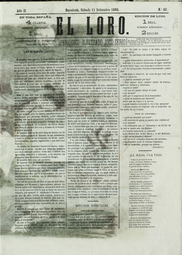Miniatura de El Loro: periódico ilustrado joco-serio. Sábado 11 de septiembre de 1880