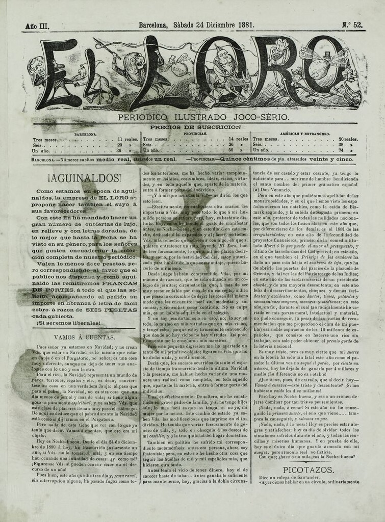 Miniatura de El Loro: periódico ilustrado joco-serio. Sábado 24 de diciembre 1881