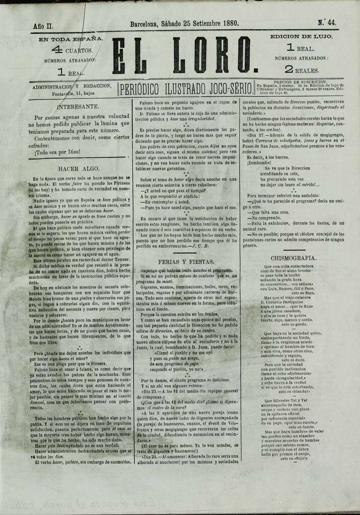 Miniatura de El Loro: periódico ilustrado joco-serio. Sábado 25 de septiembre de 1880