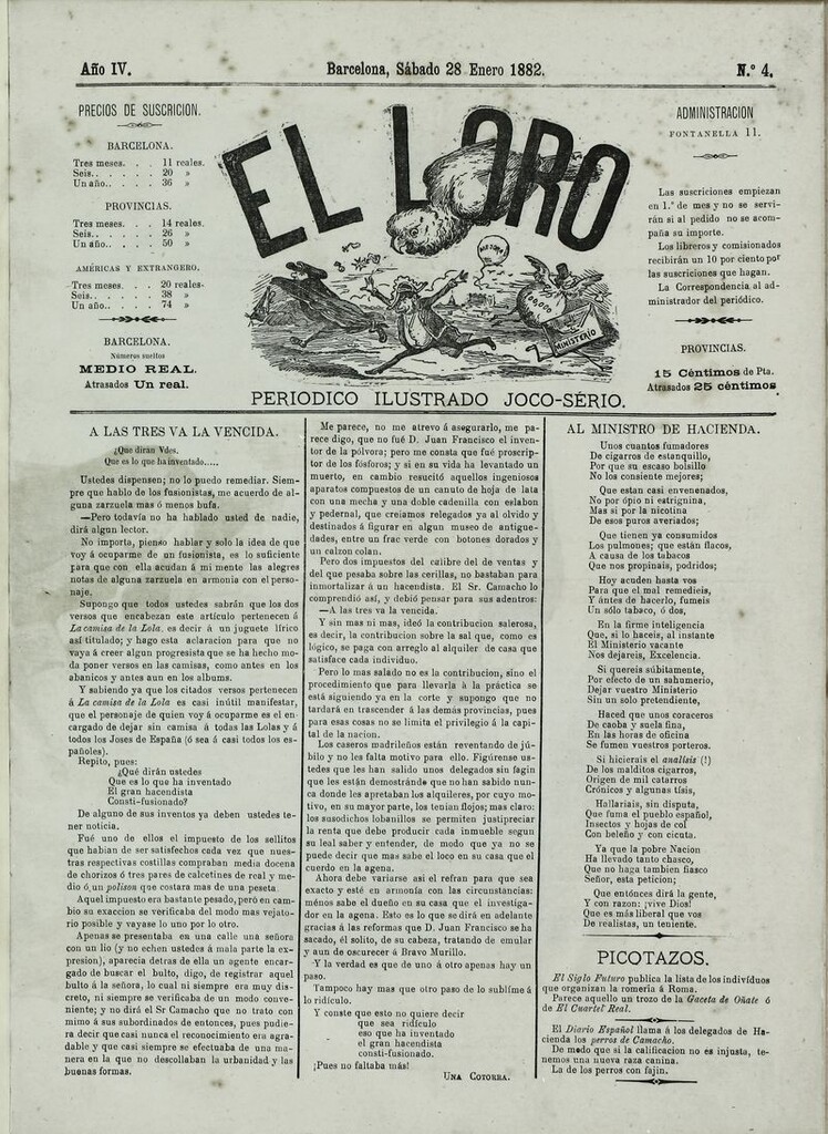 Miniatura de El Loro: periódico ilustrado joco-serio. Sábado 28 de enero 1882