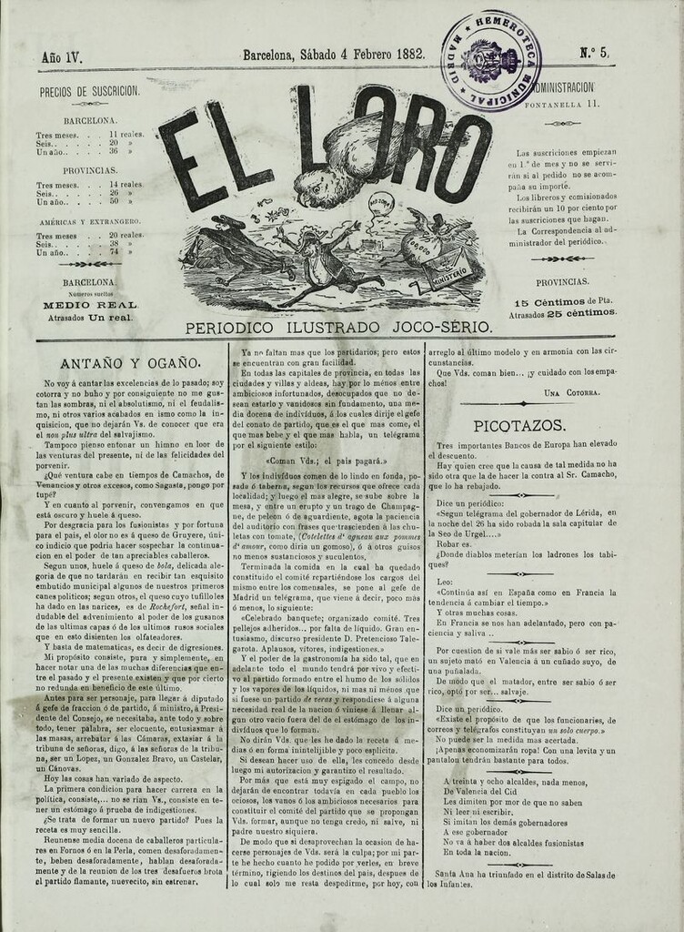 Miniatura de El Loro: periódico ilustrado joco-serio. Sábado 4 de febrero 1882