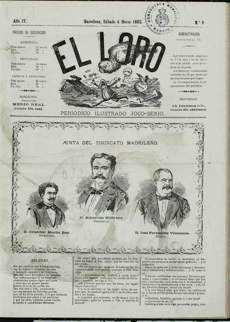 Miniatura de El Loro: periódico ilustrado joco-serio. Sábado 4 de marzo 1882