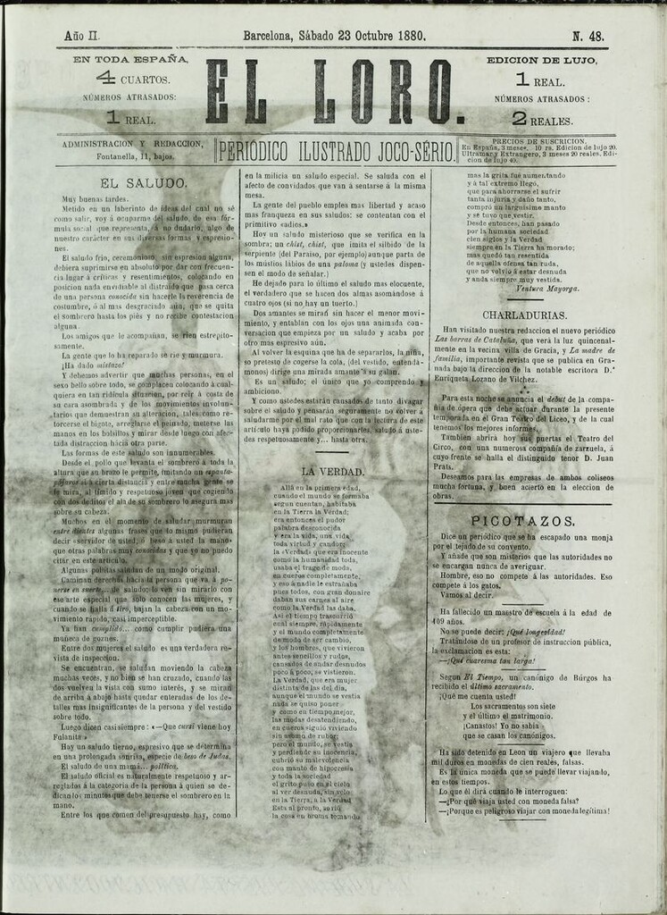 Miniatura de El Loro: periódico ilustrado joco-serio. Sábado 23 de octubre de 1880