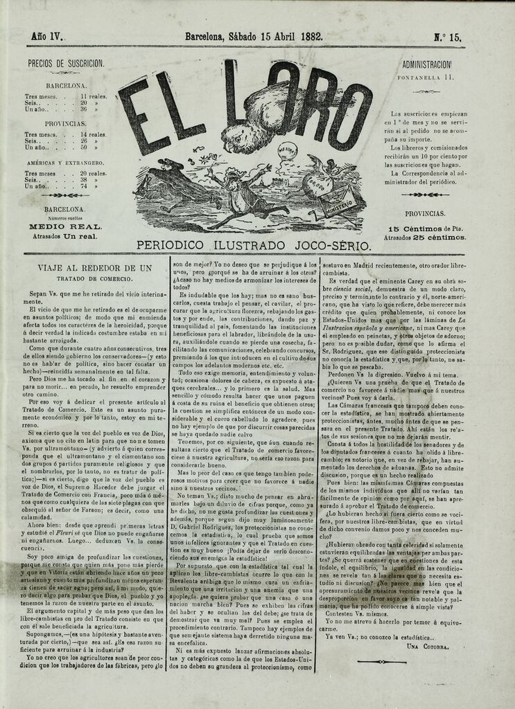 Miniatura de El Loro: periódico ilustrado joco-serio. Sábado 15 de abril 1882