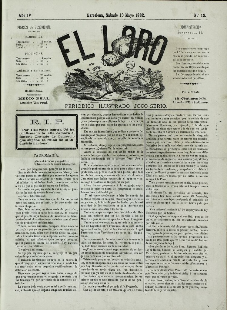 Miniatura de El Loro: periódico ilustrado joco-serio. Sábado 13 de mayo 1882