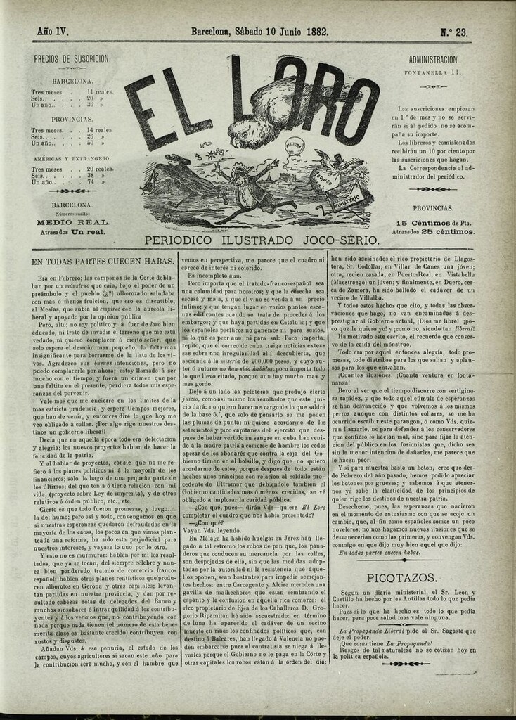 Miniatura de El Loro: periódico ilustrado joco-serio. Sábado 10 de junio 1882