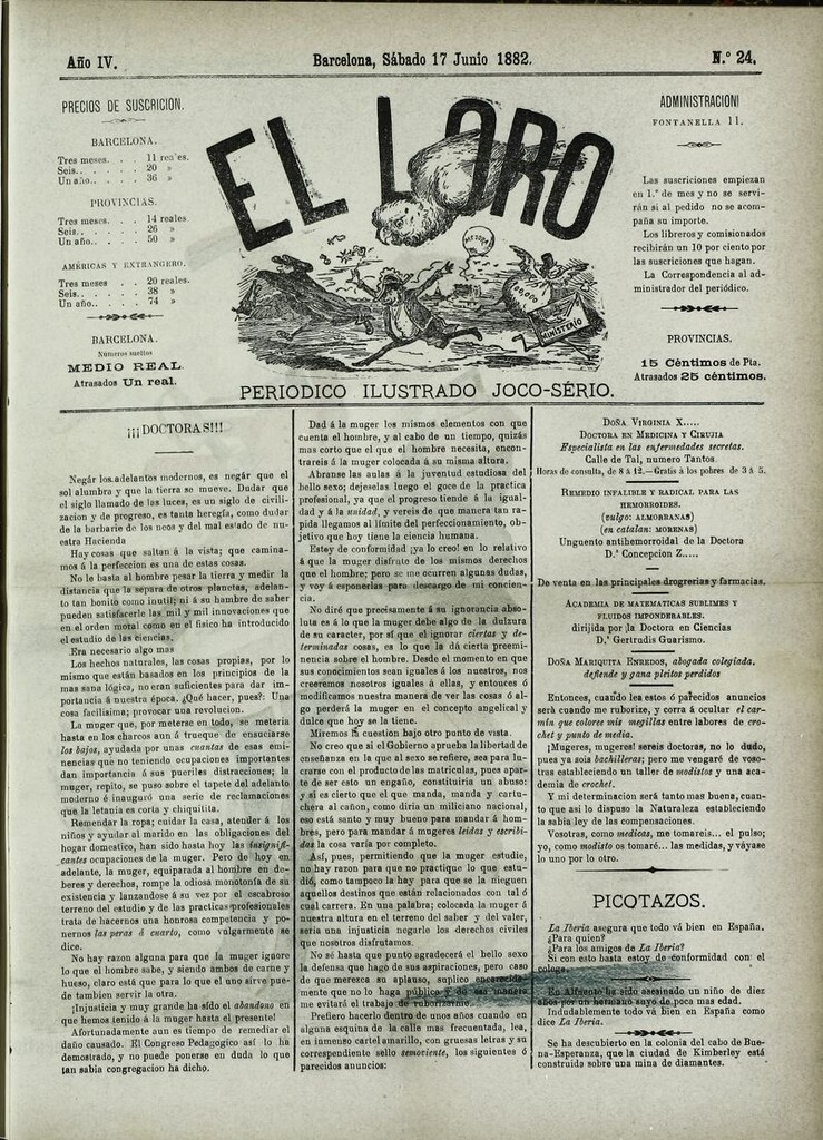 Miniatura de El Loro: periódico ilustrado joco-serio. Sábado 17 de junio 1882