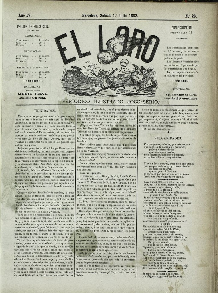 Miniatura de El Loro: periódico ilustrado joco-serio. Sábado 1 de julio 1882
