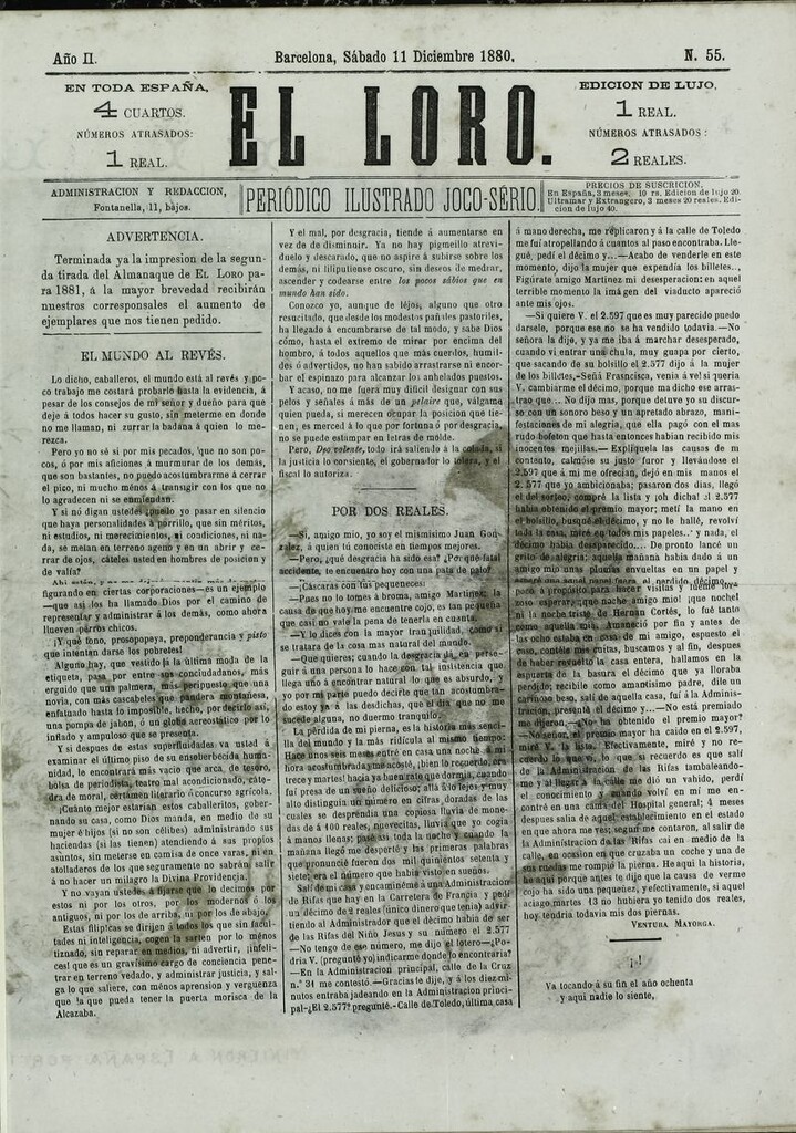 Miniatura de El Loro: periódico ilustrado joco-serio. Sábado 11 de diciembre de 1880