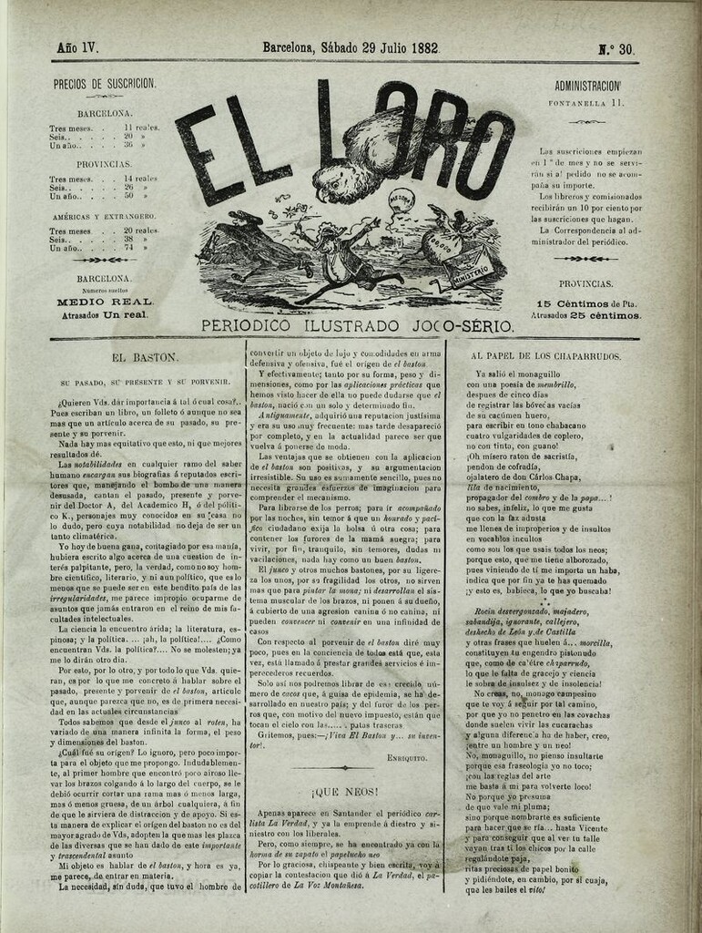 Miniatura de El Loro: periódico ilustrado joco-serio. Sábado 29 de julio 1882