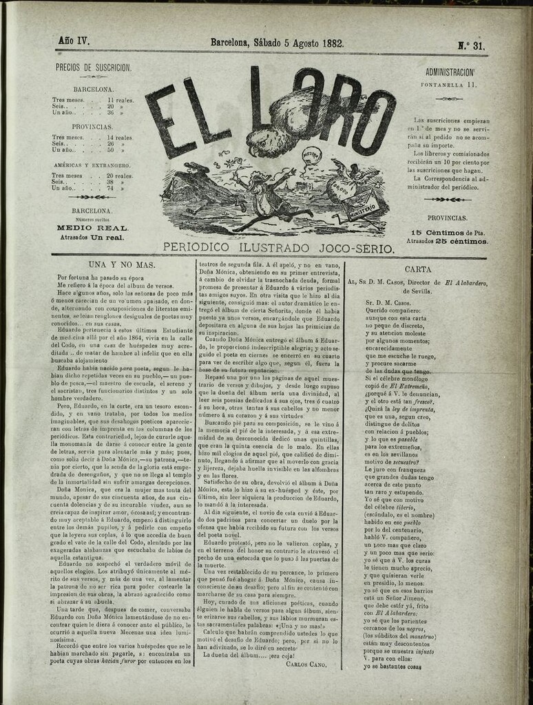 Miniatura de El Loro: periódico ilustrado joco-serio. Sábado 5 de agosto 1882
